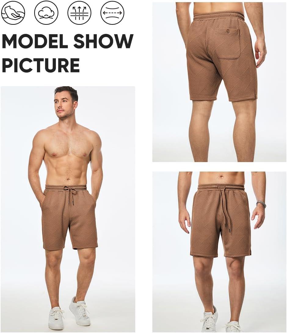 imageJMIERR Mens Casual 7quot Shorts Summer Drawstring Elastic Waist Beach Sweat Shorts Texture with PocketsDark Brown