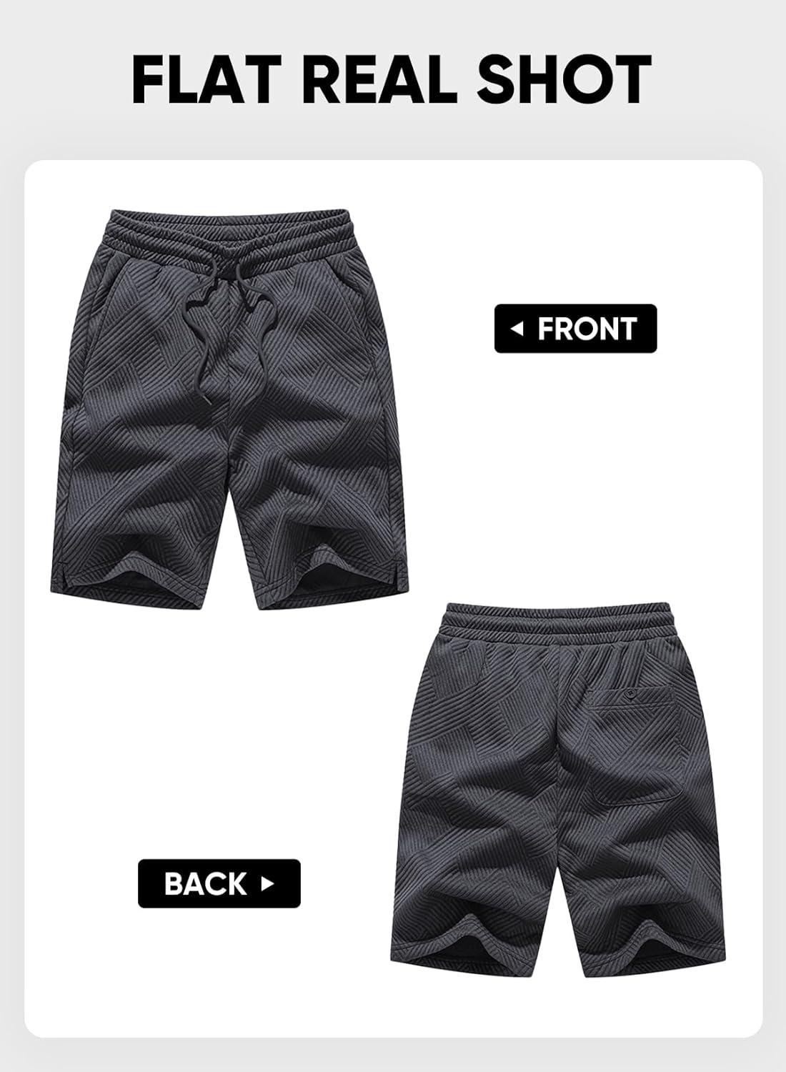 imageJMIERR Mens Casual 7quot Shorts Summer Drawstring Elastic Waist Beach Sweat Shorts Texture with PocketsDark Grey