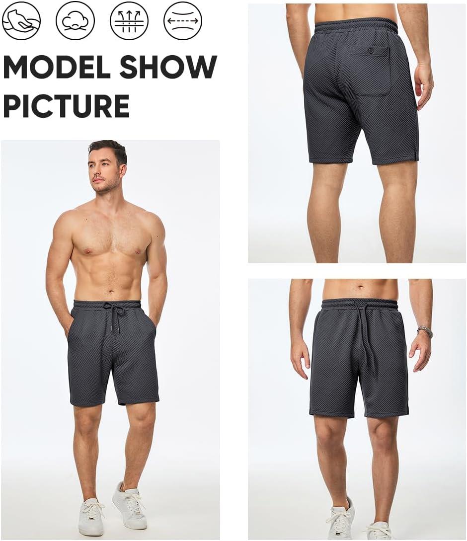 imageJMIERR Mens Casual 7quot Shorts Summer Drawstring Elastic Waist Beach Sweat Shorts Texture with PocketsDark Grey