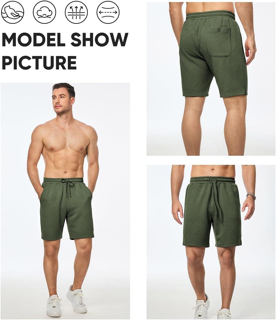 imageJMIERR Mens Casual 7quot Shorts Summer Drawstring Elastic Waist Beach Sweat Shorts Texture with PocketsGreen