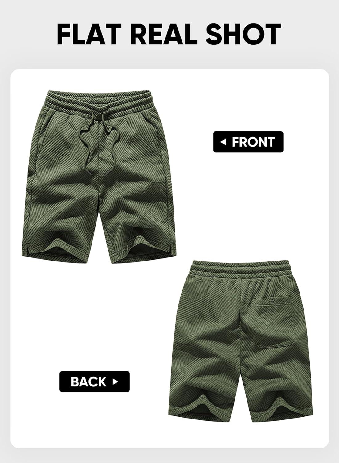 imageJMIERR Mens Casual 7quot Shorts Summer Drawstring Elastic Waist Beach Sweat Shorts Texture with PocketsGreen