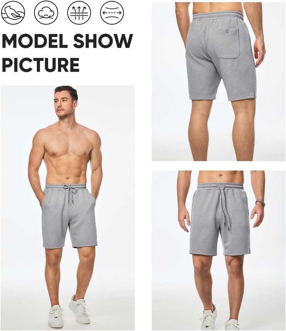imageJMIERR Mens Casual 7quot Shorts Summer Drawstring Elastic Waist Beach Sweat Shorts Texture with PocketsGrey