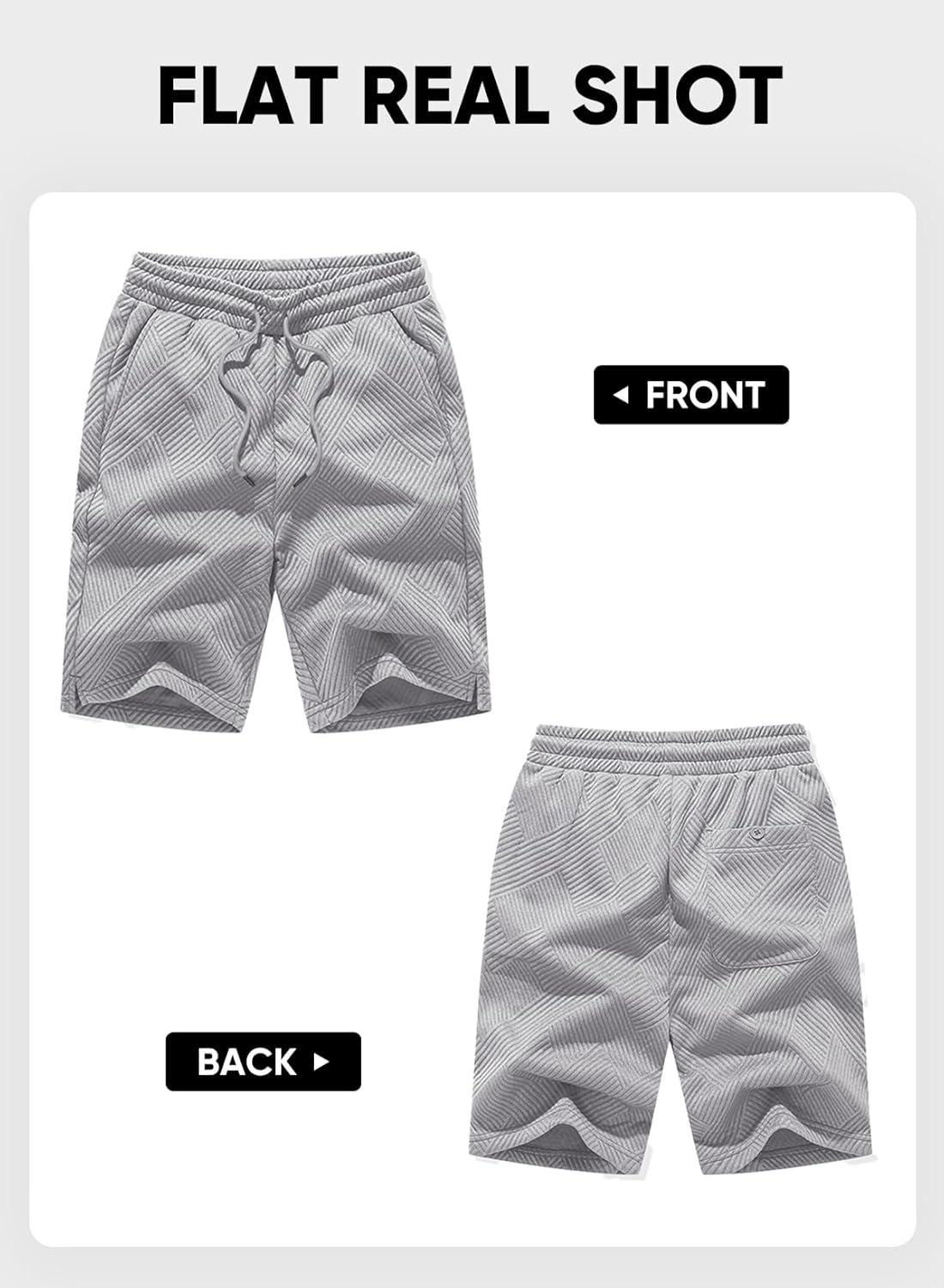 imageJMIERR Mens Casual 7quot Shorts Summer Drawstring Elastic Waist Beach Sweat Shorts Texture with PocketsGrey