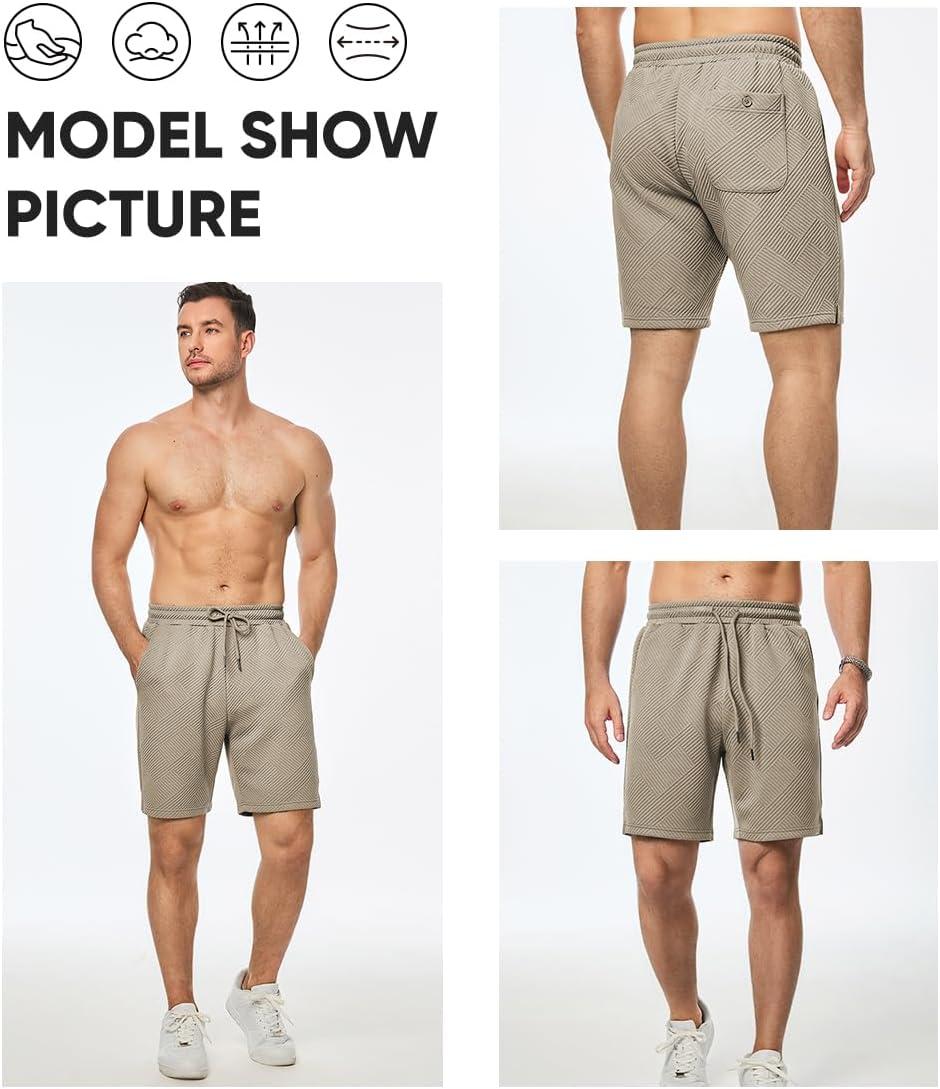 imageJMIERR Mens Casual 7quot Shorts Summer Drawstring Elastic Waist Beach Sweat Shorts Texture with PocketsKhaki