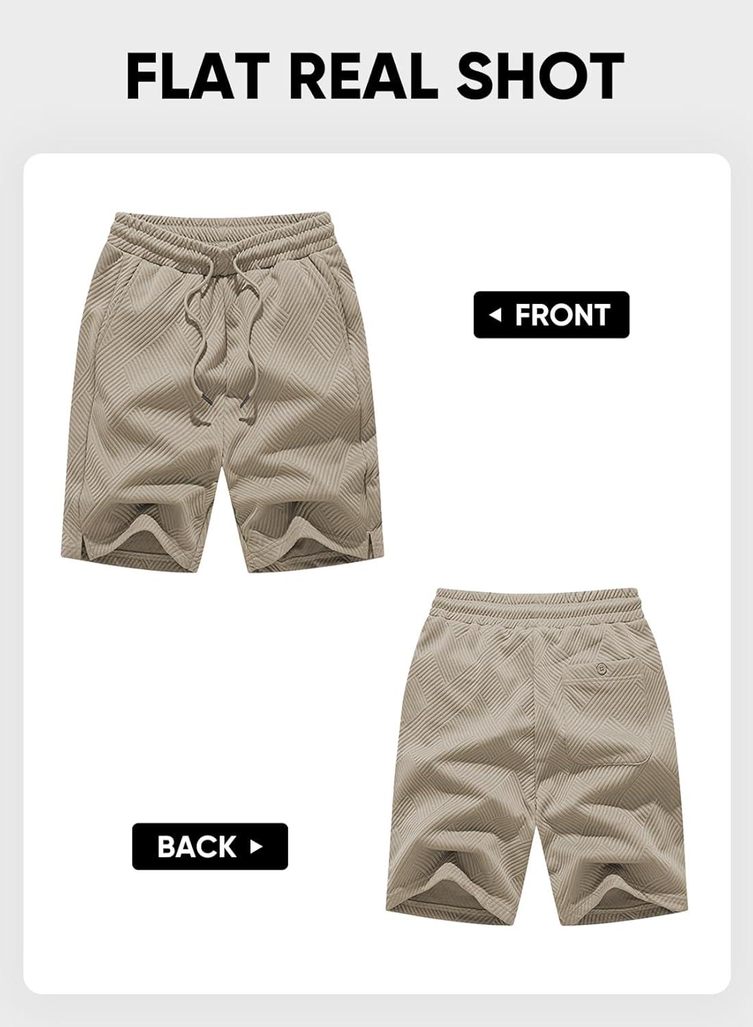 imageJMIERR Mens Casual 7quot Shorts Summer Drawstring Elastic Waist Beach Sweat Shorts Texture with PocketsKhaki
