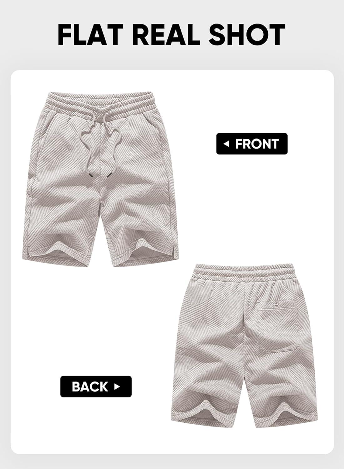 imageJMIERR Mens Casual 7quot Shorts Summer Drawstring Elastic Waist Beach Sweat Shorts Texture with PocketsLight Grey