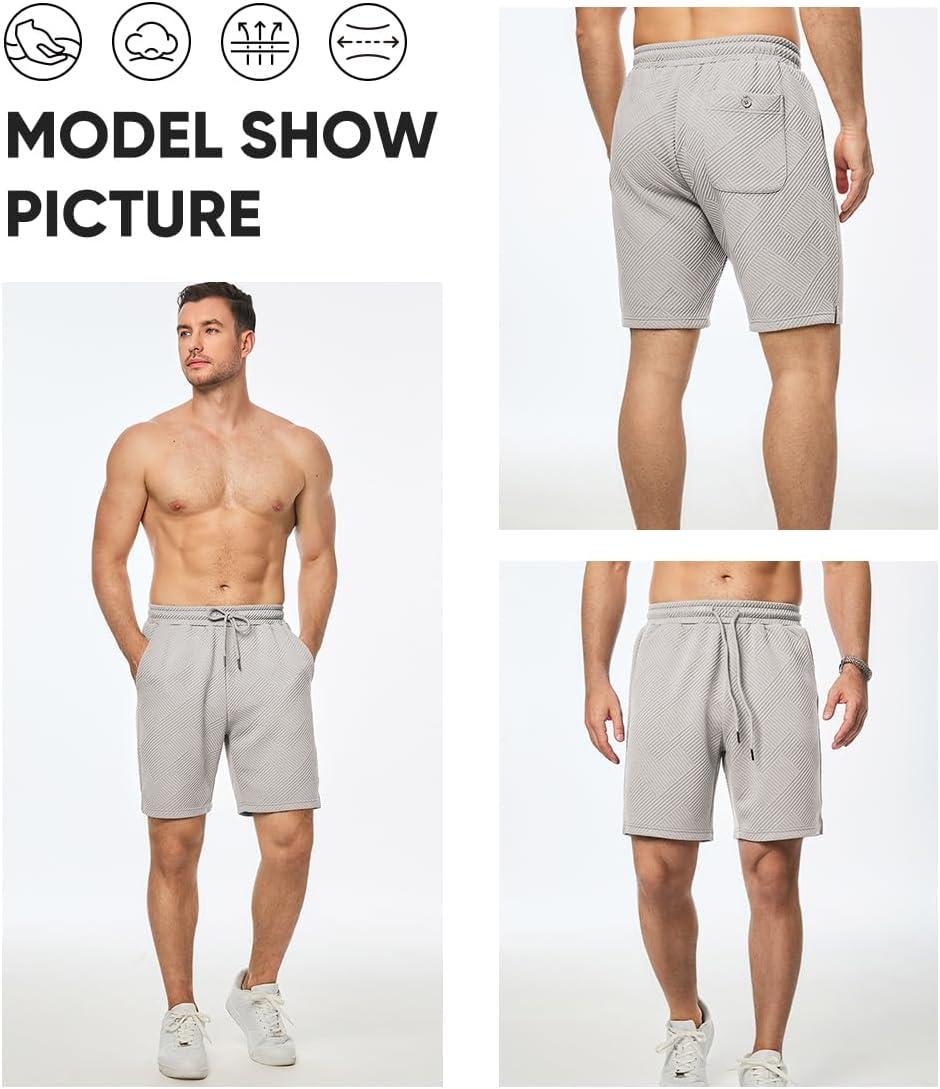 imageJMIERR Mens Casual 7quot Shorts Summer Drawstring Elastic Waist Beach Sweat Shorts Texture with PocketsLight Grey