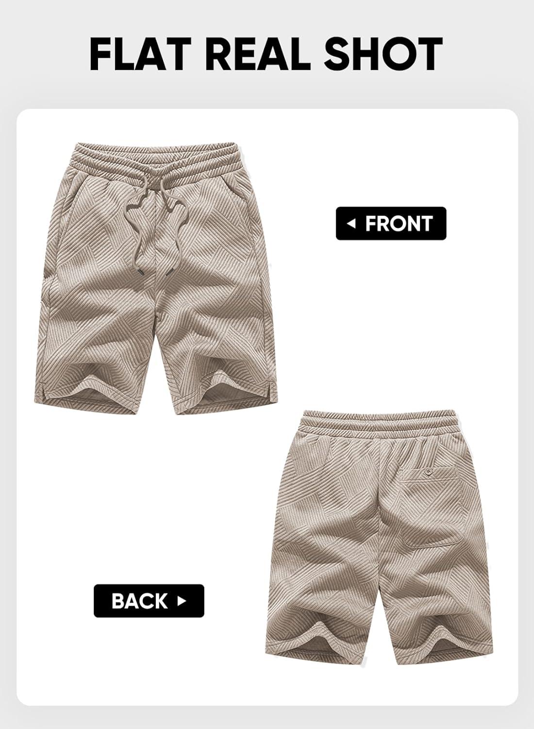 imageJMIERR Mens Casual 7quot Shorts Summer Drawstring Elastic Waist Beach Sweat Shorts Texture with PocketsLight Khaki