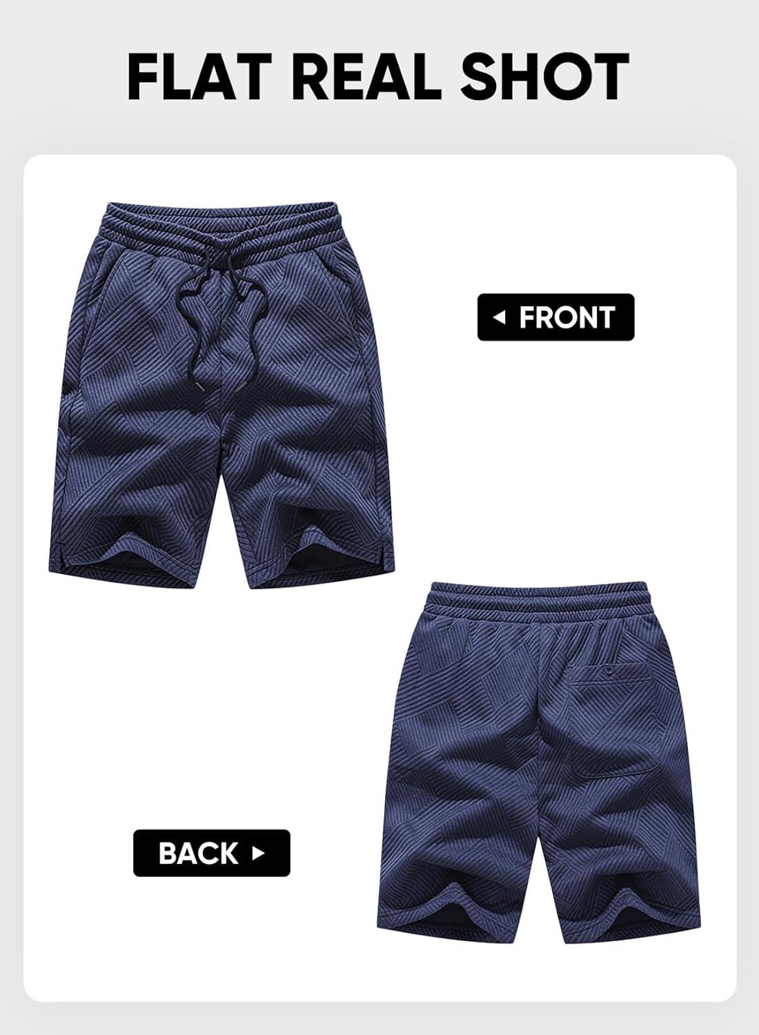 imageJMIERR Mens Casual 7quot Shorts Summer Drawstring Elastic Waist Beach Sweat Shorts Texture with PocketsNavy Blue