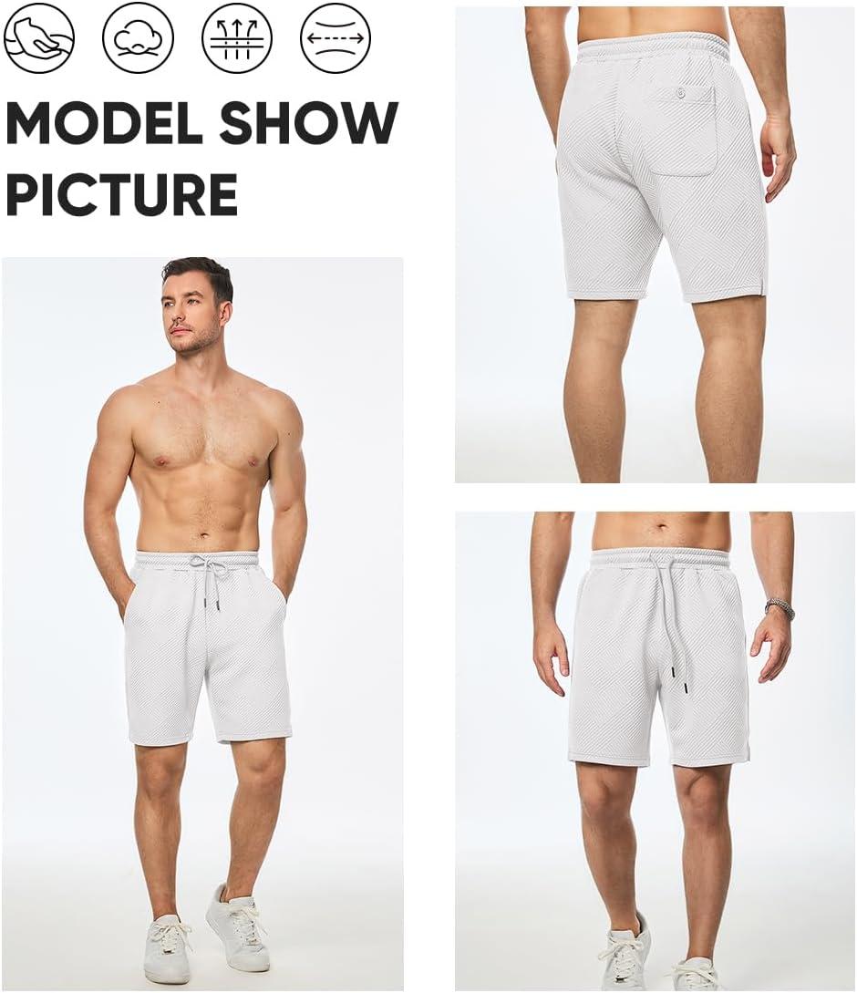 imageJMIERR Mens Casual 7quot Shorts Summer Drawstring Elastic Waist Beach Sweat Shorts Texture with PocketsWhite