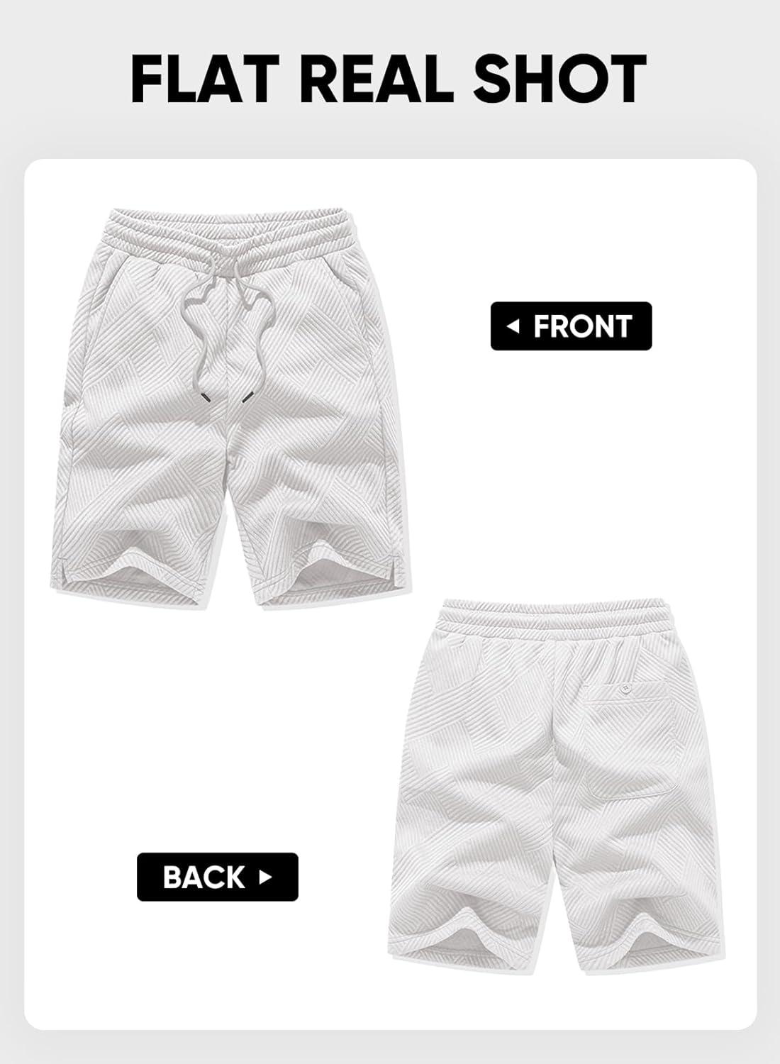 imageJMIERR Mens Casual 7quot Shorts Summer Drawstring Elastic Waist Beach Sweat Shorts Texture with PocketsWhite