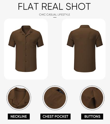 imageJMIERR Mens Casual Button Down Shirts Short Sleeve Textured Summer Beach Shirt Cuban Vacation Shirts with PocketCoffee