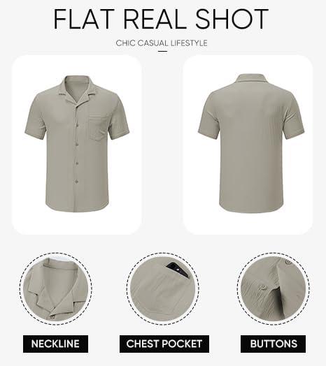 imageJMIERR Mens Casual Button Down Shirts Short Sleeve Textured Summer Beach Shirt Cuban Vacation Shirts with PocketGray