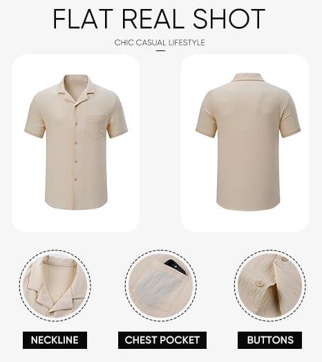 imageJMIERR Mens Casual Button Down Shirts Short Sleeve Textured Summer Beach Shirt Cuban Vacation Shirts with PocketKhaki