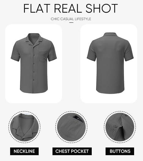imageJMIERR Mens Casual Button Down Shirts Short Sleeve Textured Summer Beach Shirt Cuban Vacation Shirts with PocketLight Gray