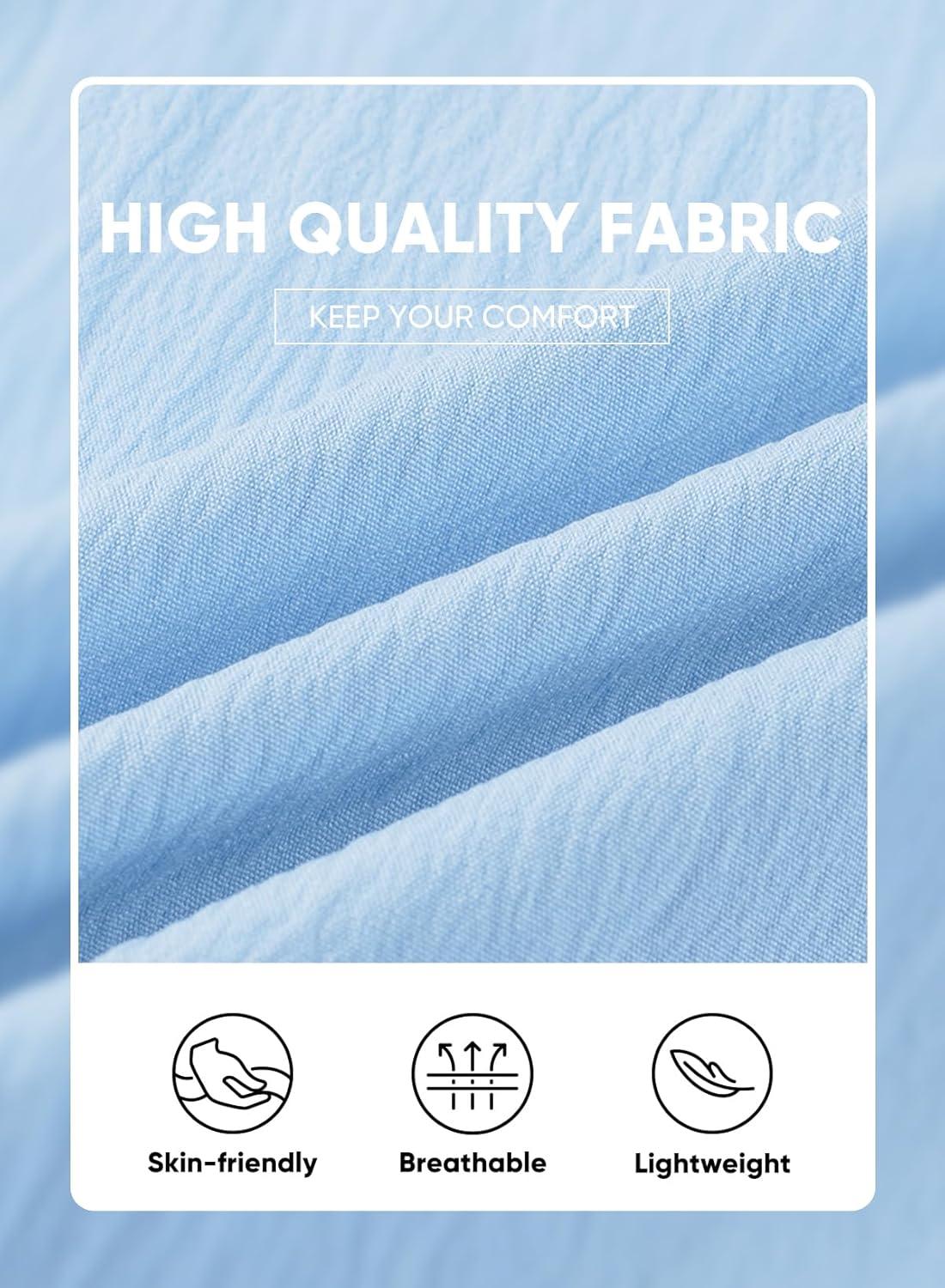 imageJMIERR Mens Casual Button Down Shirts Short Sleeve Textured Summer Beach Shirt Cuban Vacation Shirts with PocketSky Blue