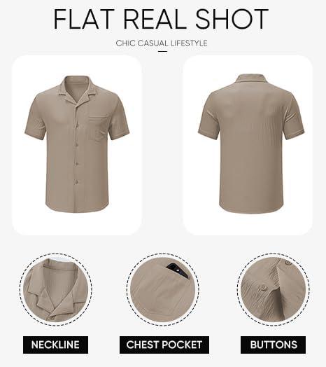 imageJMIERR Mens Casual Button Down Shirts Short Sleeve Textured Summer Beach Shirt Cuban Vacation Shirts with PocketSmoke Gray