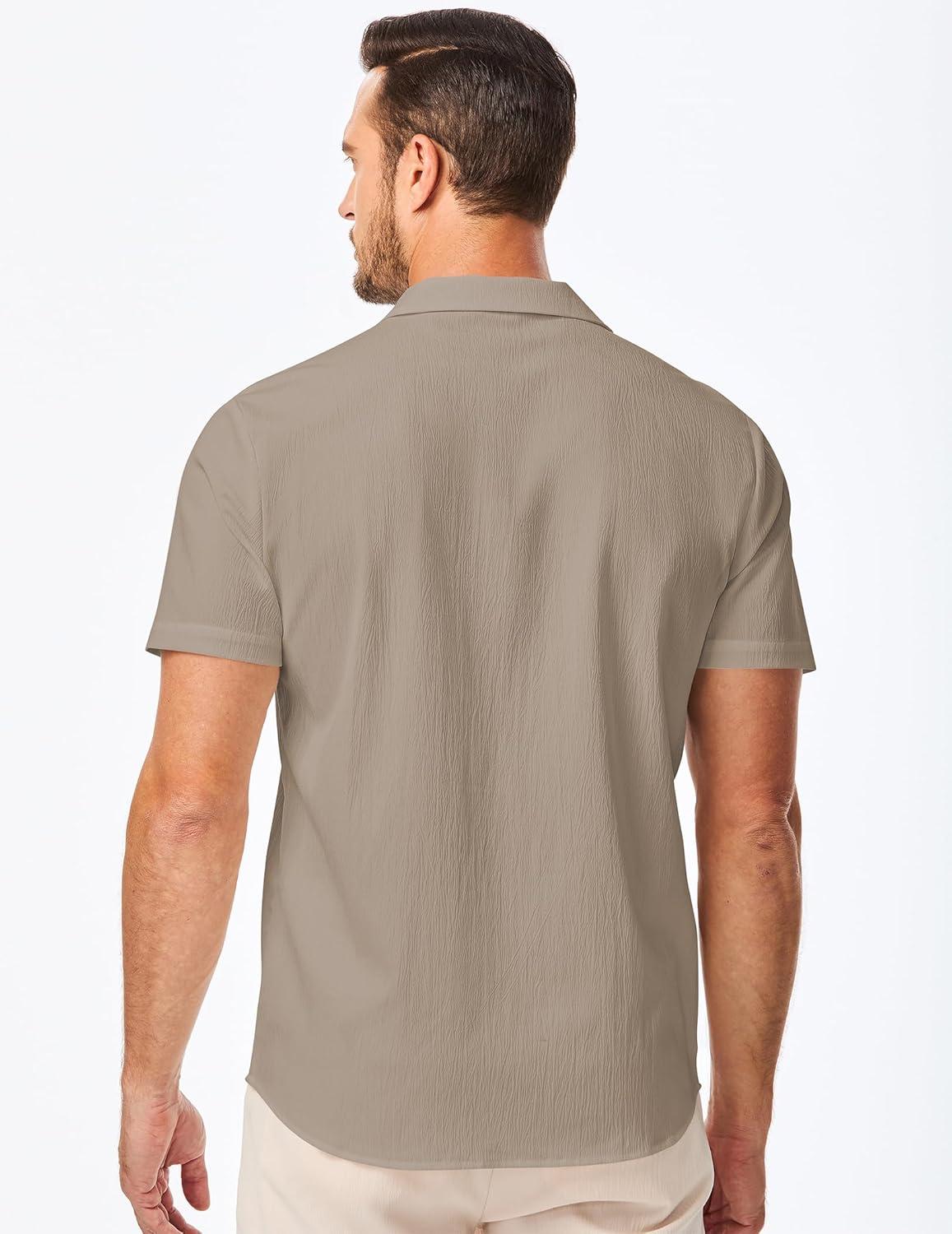 imageJMIERR Mens Casual Button Down Shirts Short Sleeve Textured Summer Beach Shirt Cuban Vacation Shirts with PocketSmoke Gray