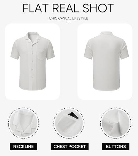 imageJMIERR Mens Casual Button Down Shirts Short Sleeve Textured Summer Beach Shirt Cuban Vacation Shirts with PocketWhite