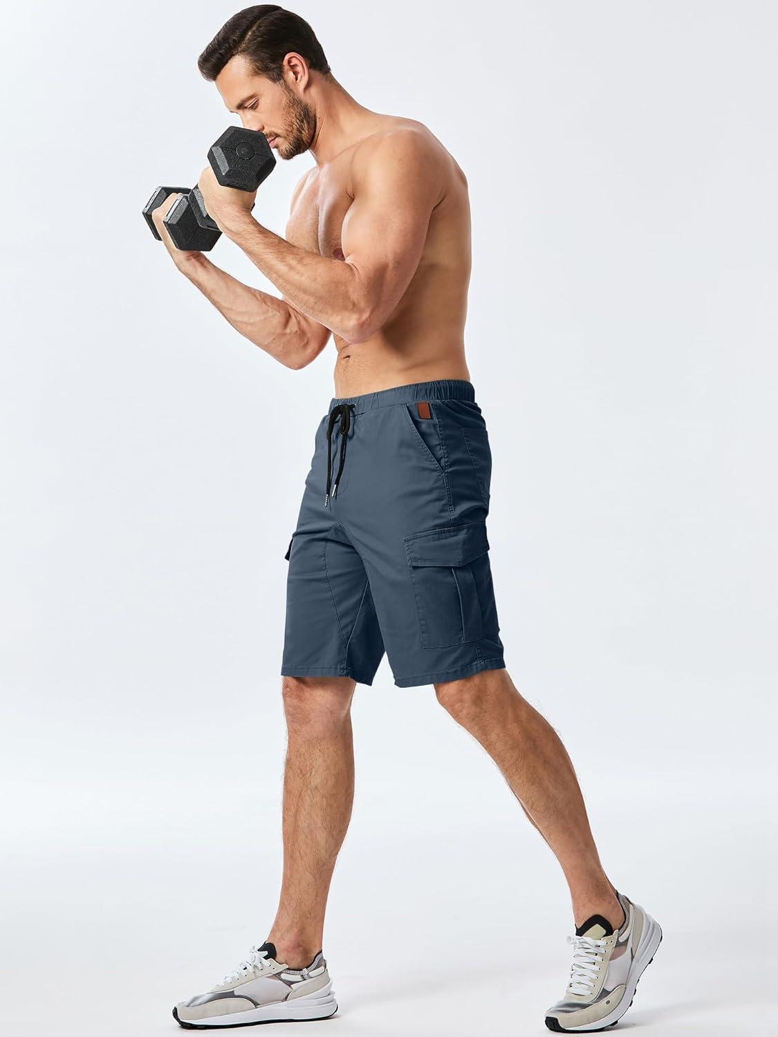 imageJMIERR Mens Casual Cargo Shorts Cotton Drawstring Stretch Summer Beach Shorts Twill Chino Short with 6 PocketsA Blue2