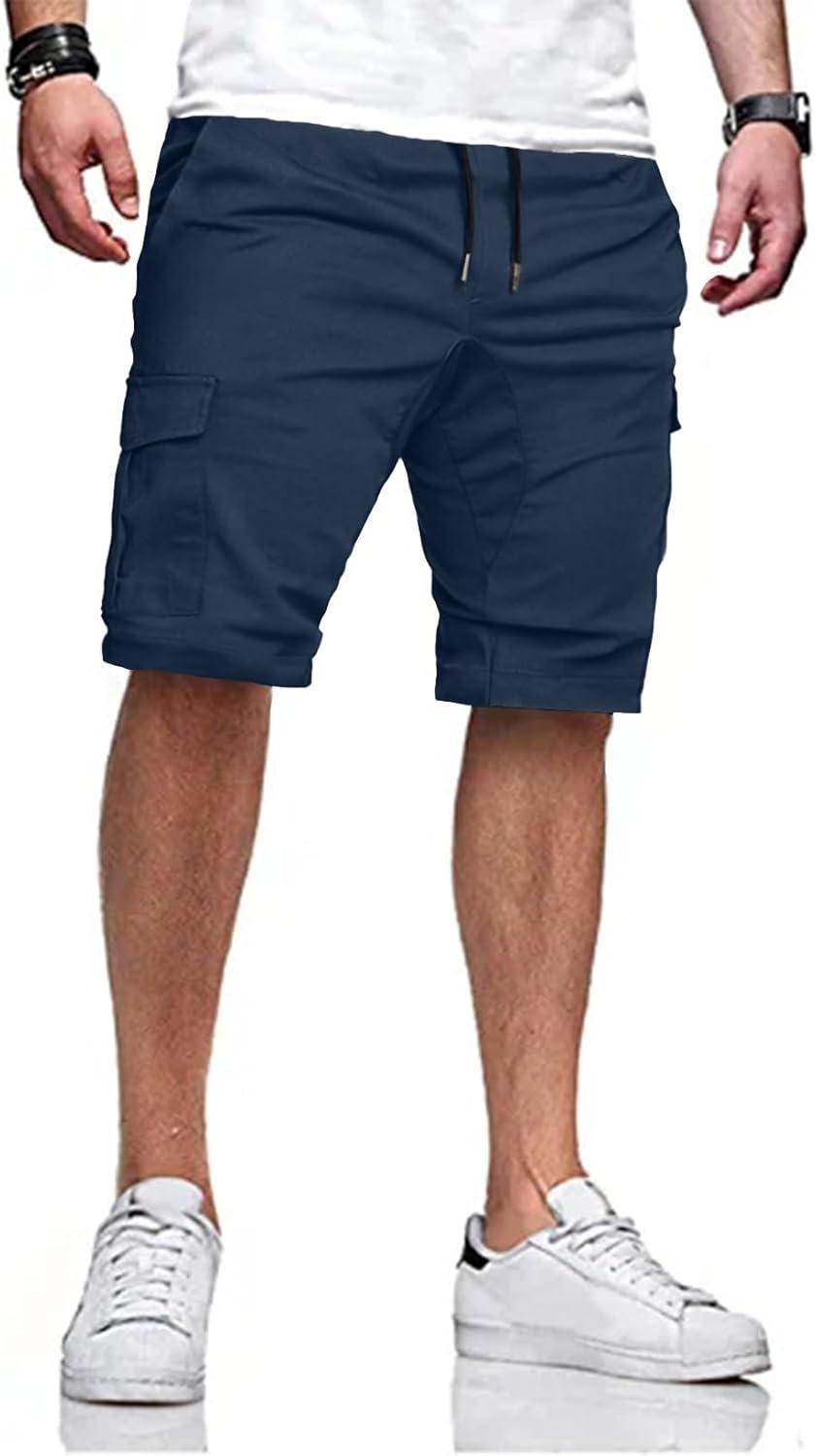 imageJMIERR Mens Casual Cargo Shorts Cotton Drawstring Stretch Summer Beach Shorts Twill Chino Short with 6 PocketsA Blue2