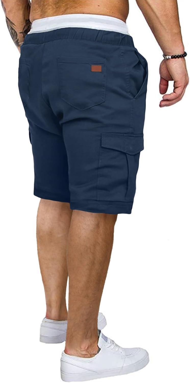 imageJMIERR Mens Casual Cargo Shorts Cotton Drawstring Stretch Summer Beach Shorts Twill Chino Short with 6 PocketsA Blue2