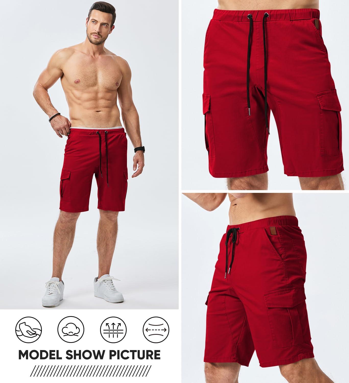 imageJMIERR Mens Casual Cargo Shorts Cotton Drawstring Stretch Summer Beach Shorts Twill Chino Short with 6 PocketsA Red