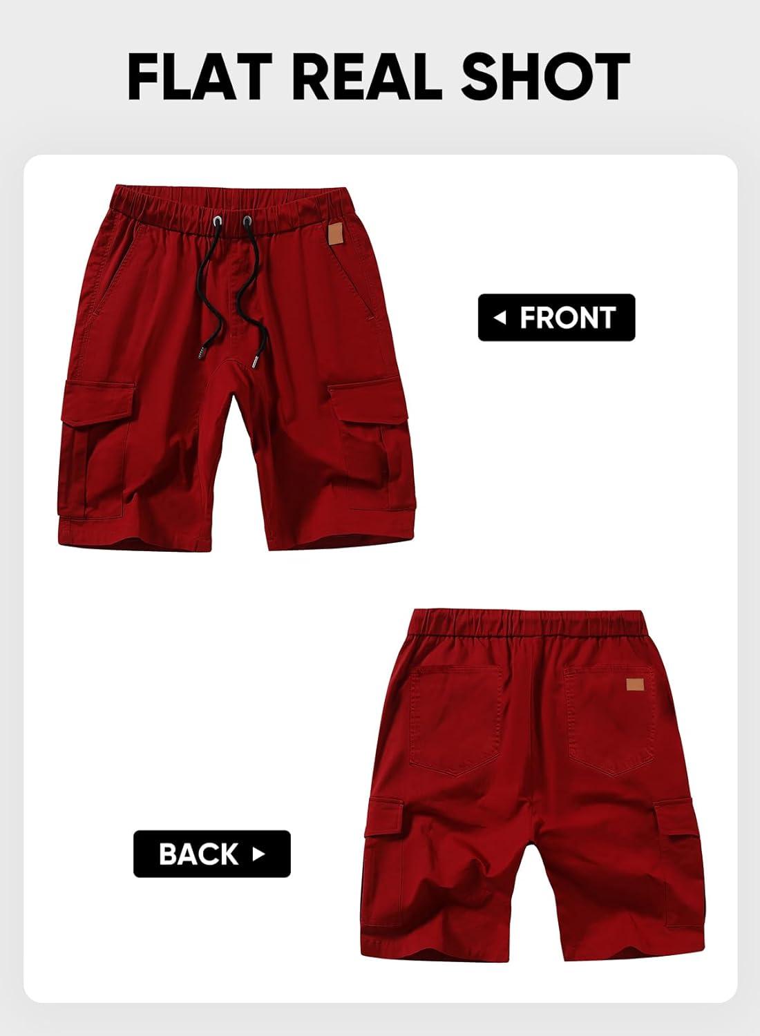 imageJMIERR Mens Casual Cargo Shorts Cotton Drawstring Stretch Summer Beach Shorts Twill Chino Short with 6 PocketsA Red