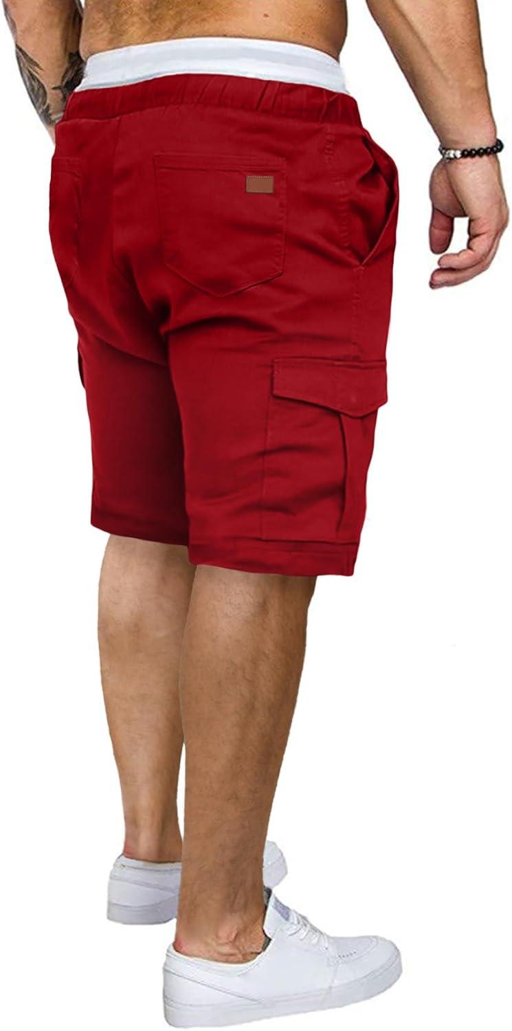 imageJMIERR Mens Casual Cargo Shorts Cotton Drawstring Stretch Summer Beach Shorts Twill Chino Short with 6 PocketsA Red