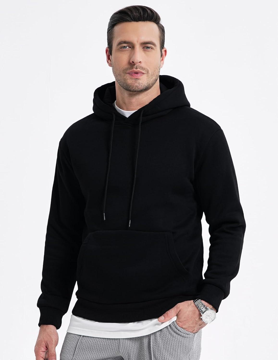 imageJMIERR Mens Casual Cotton Hooded Collar Drawstring Hoodies Pullover Sweatshirts Casual Long Sleeve ShirtsBlack