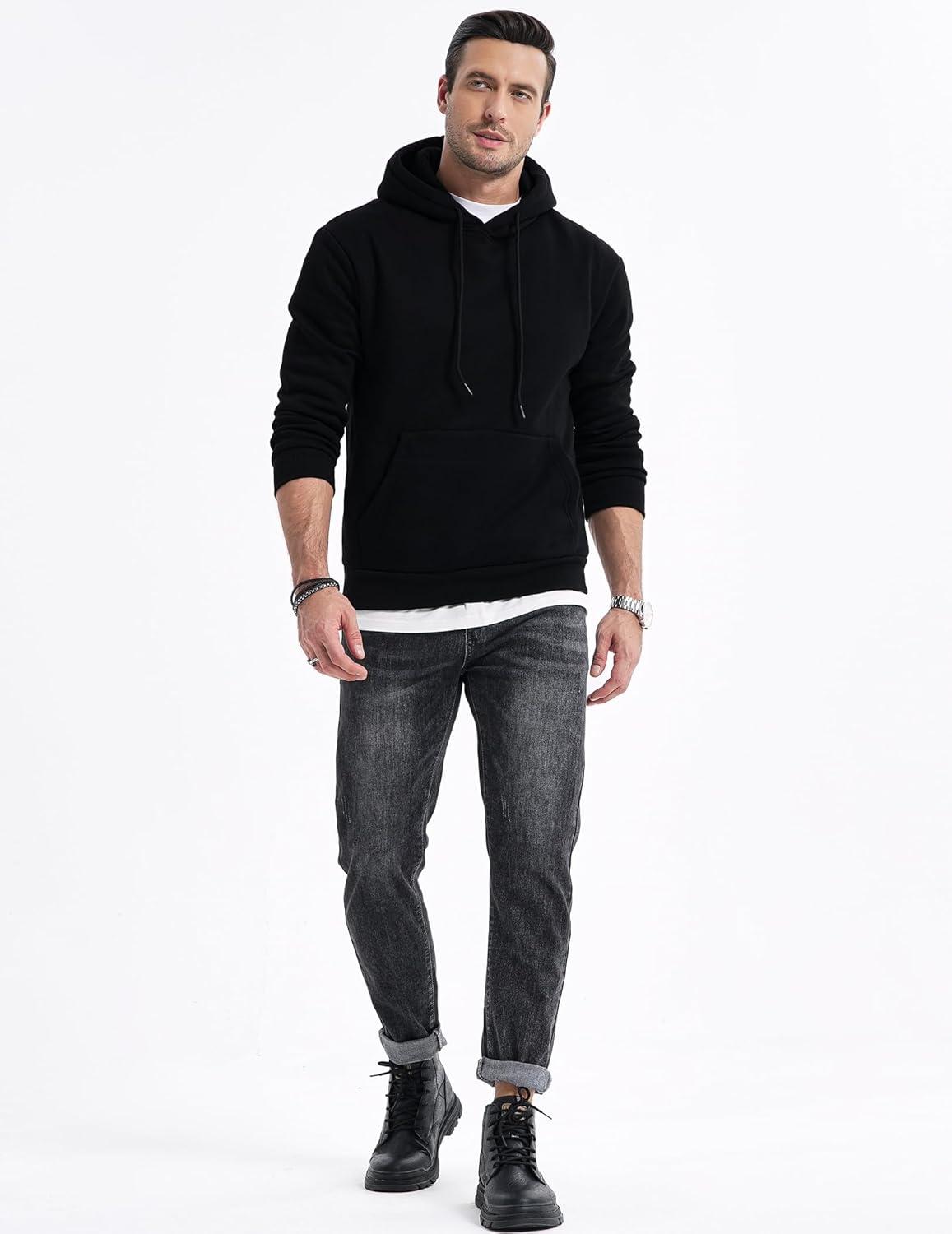 imageJMIERR Mens Casual Cotton Hooded Collar Drawstring Hoodies Pullover Sweatshirts Casual Long Sleeve ShirtsBlack