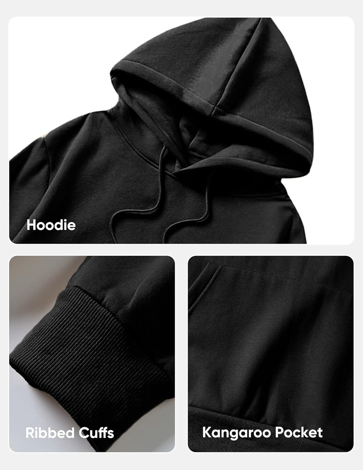 imageJMIERR Mens Casual Cotton Hooded Collar Drawstring Hoodies Pullover Sweatshirts Casual Long Sleeve ShirtsBlack