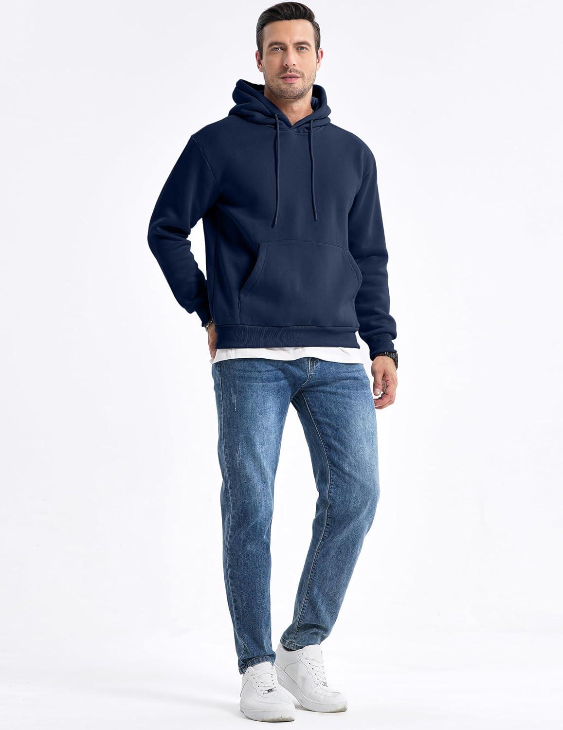 imageJMIERR Mens Casual Cotton Hooded Collar Drawstring Hoodies Pullover Sweatshirts Casual Long Sleeve ShirtsBlue