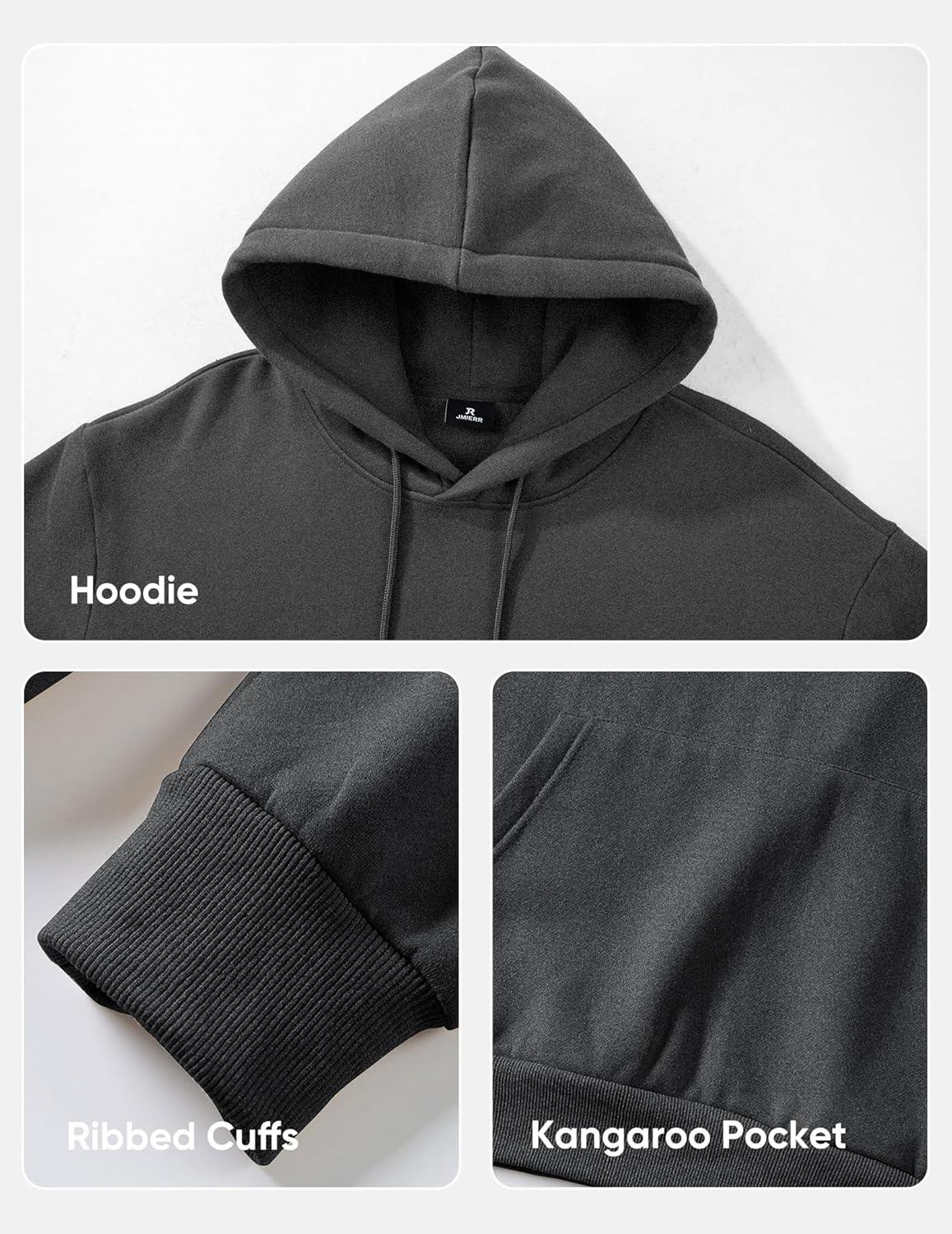 imageJMIERR Mens Casual Cotton Hooded Collar Drawstring Hoodies Pullover Sweatshirts Casual Long Sleeve ShirtsCarbon Grey