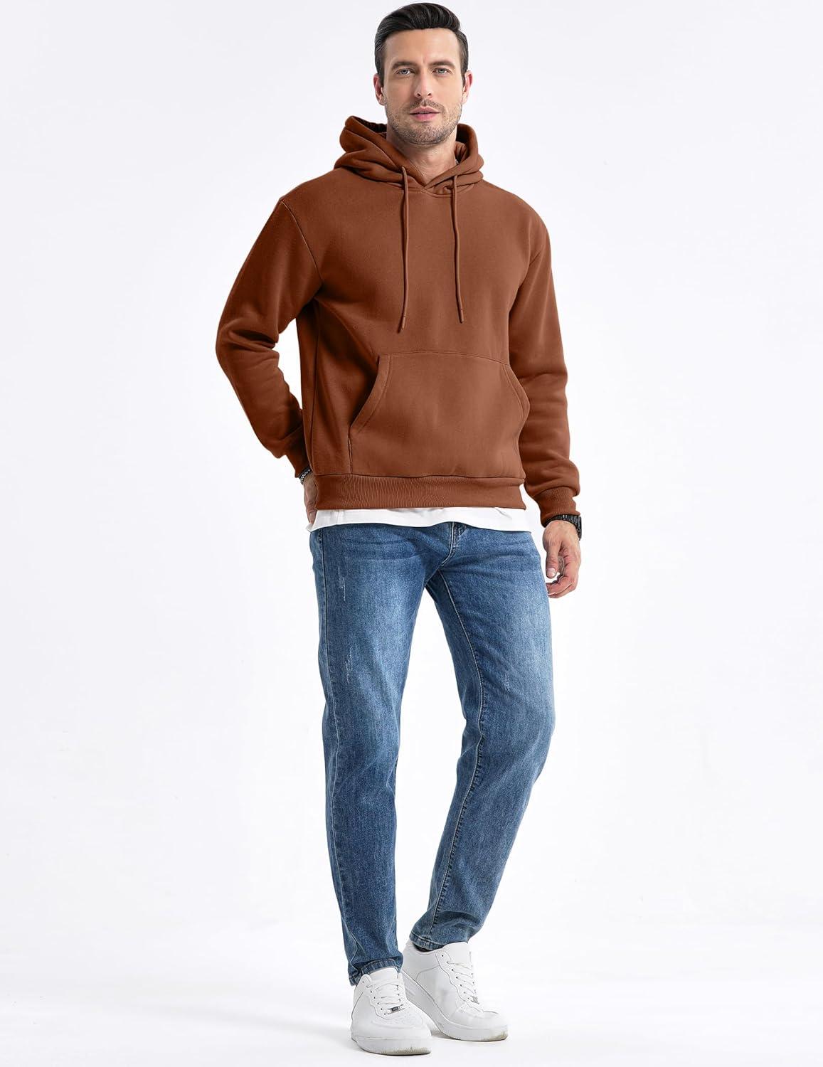 imageJMIERR Mens Casual Cotton Hooded Collar Drawstring Hoodies Pullover Sweatshirts Casual Long Sleeve ShirtsChestnut