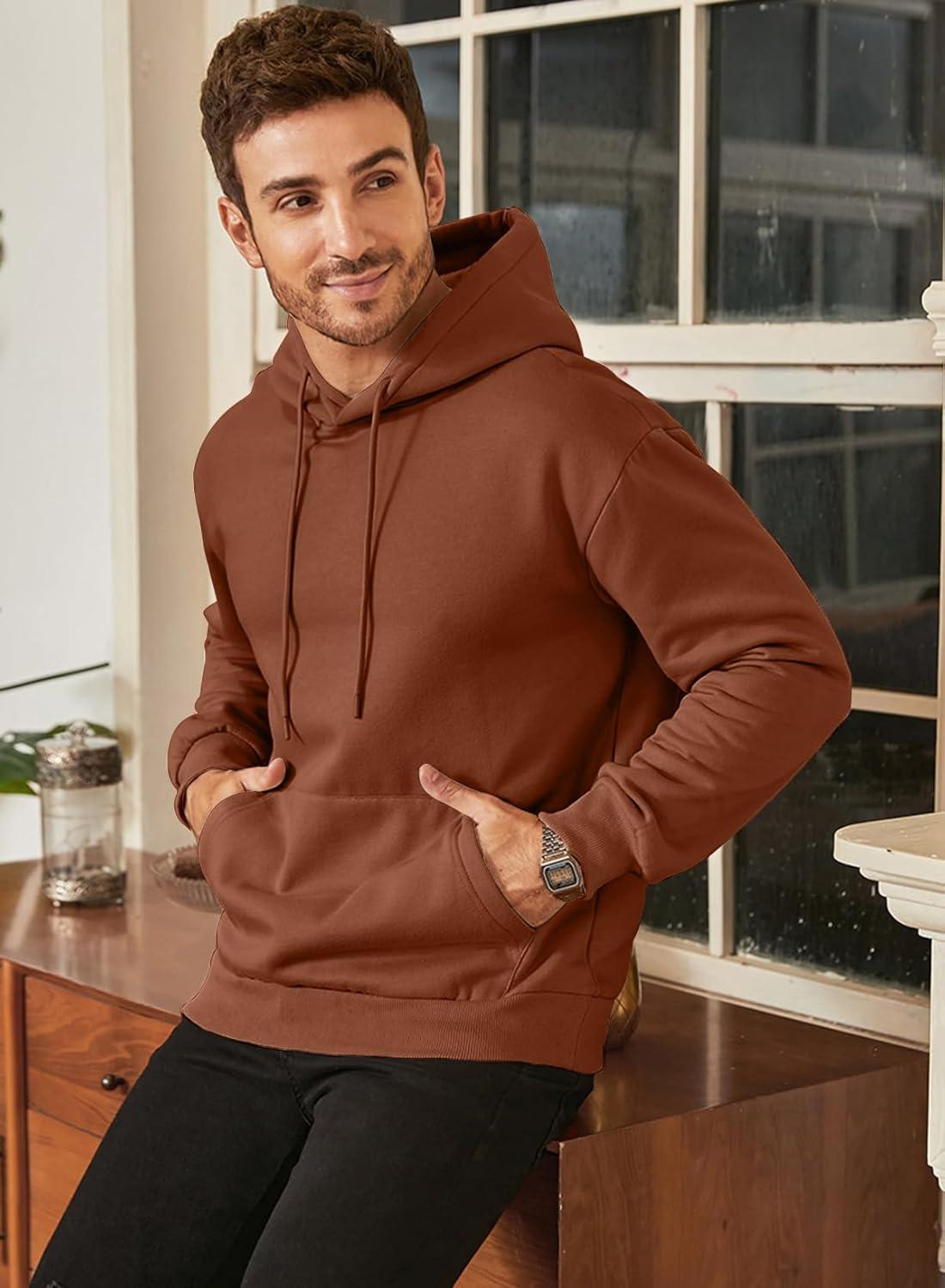 imageJMIERR Mens Casual Cotton Hooded Collar Drawstring Hoodies Pullover Sweatshirts Casual Long Sleeve ShirtsChestnut