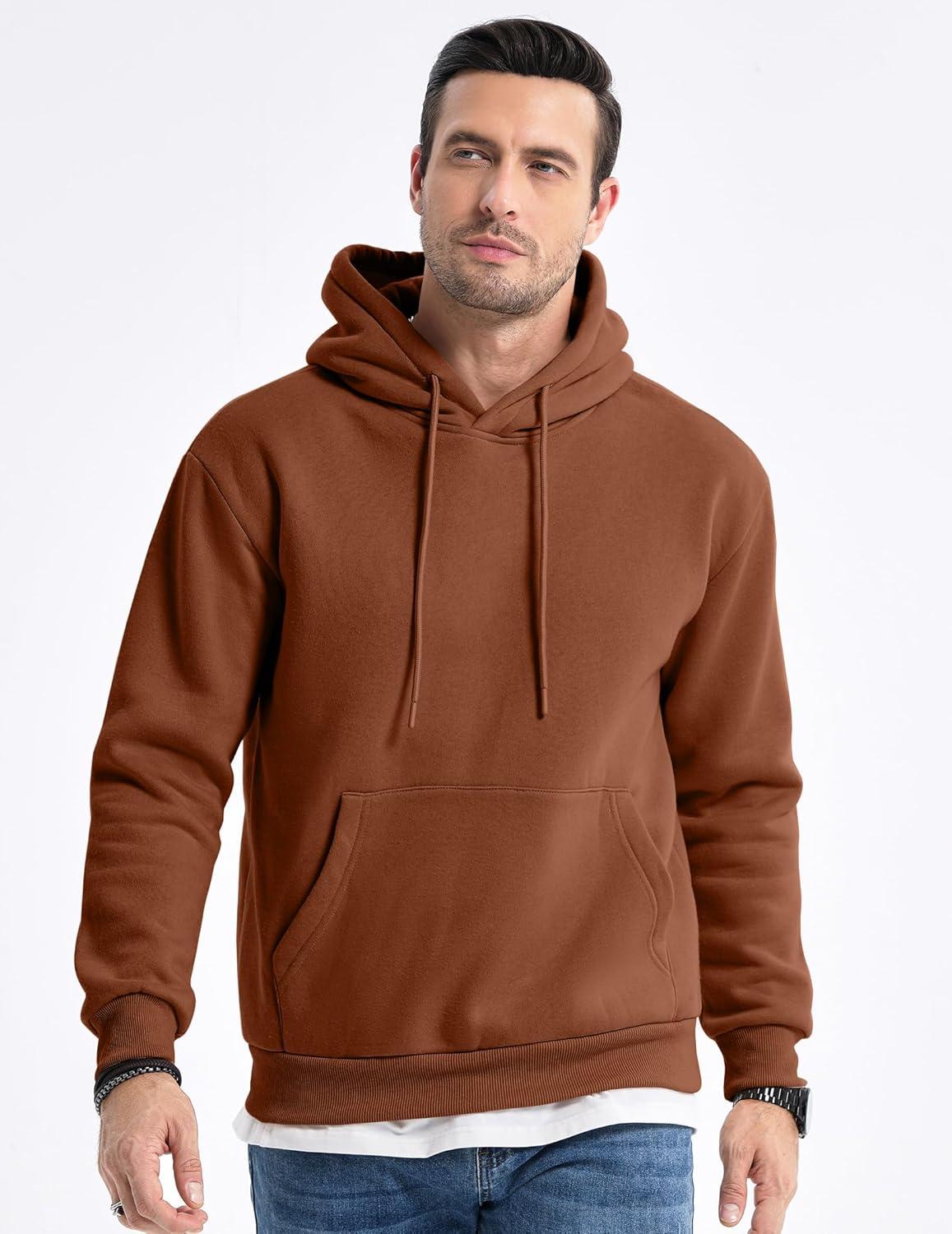 imageJMIERR Mens Casual Cotton Hooded Collar Drawstring Hoodies Pullover Sweatshirts Casual Long Sleeve ShirtsChestnut