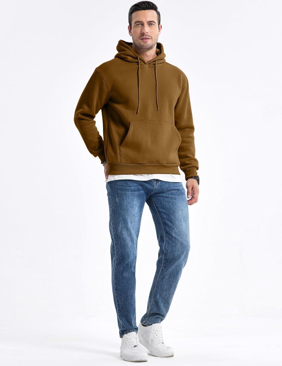 imageJMIERR Mens Casual Cotton Hooded Collar Drawstring Hoodies Pullover Sweatshirts Casual Long Sleeve ShirtsCoffee