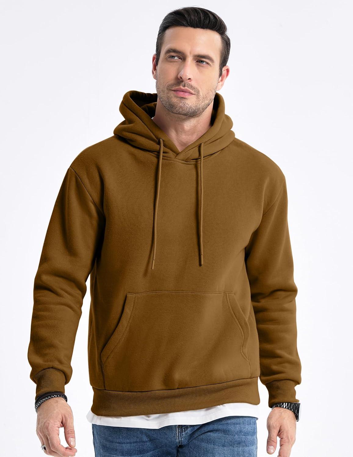 imageJMIERR Mens Casual Cotton Hooded Collar Drawstring Hoodies Pullover Sweatshirts Casual Long Sleeve ShirtsCoffee