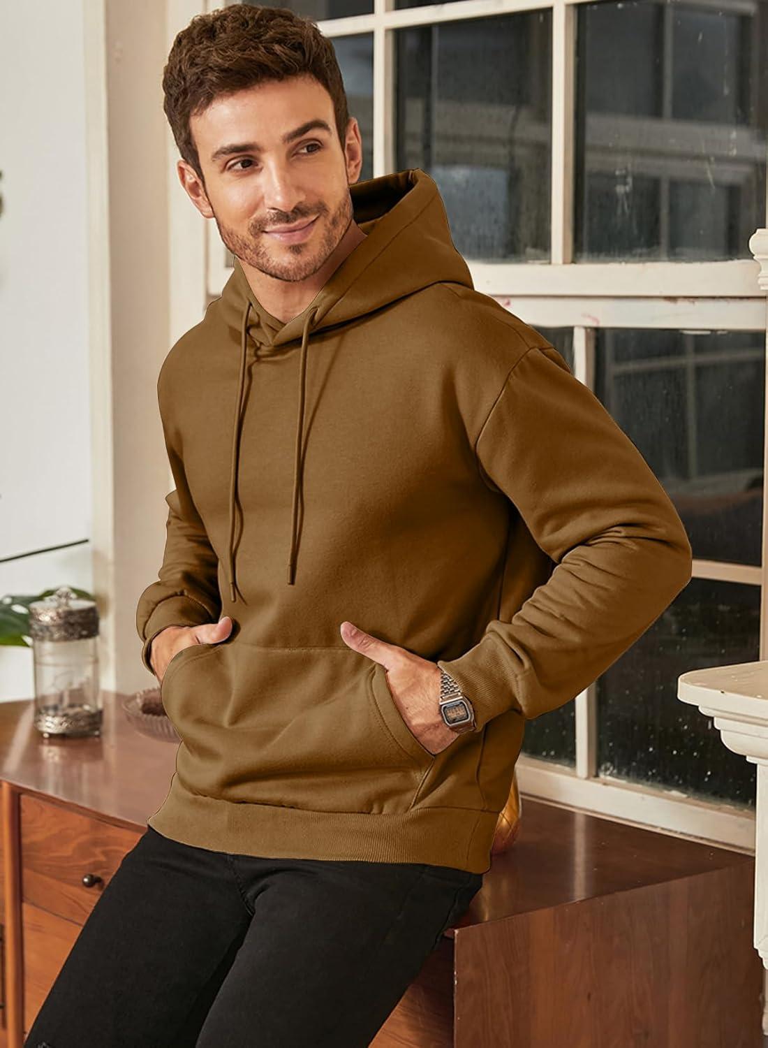 imageJMIERR Mens Casual Cotton Hooded Collar Drawstring Hoodies Pullover Sweatshirts Casual Long Sleeve ShirtsCoffee