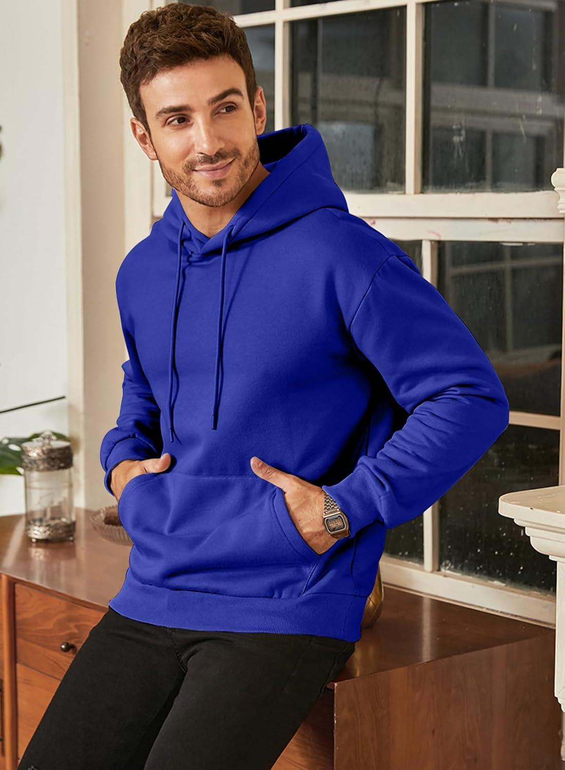 imageJMIERR Mens Casual Cotton Hooded Collar Drawstring Hoodies Pullover Sweatshirts Casual Long Sleeve ShirtsDark Blue