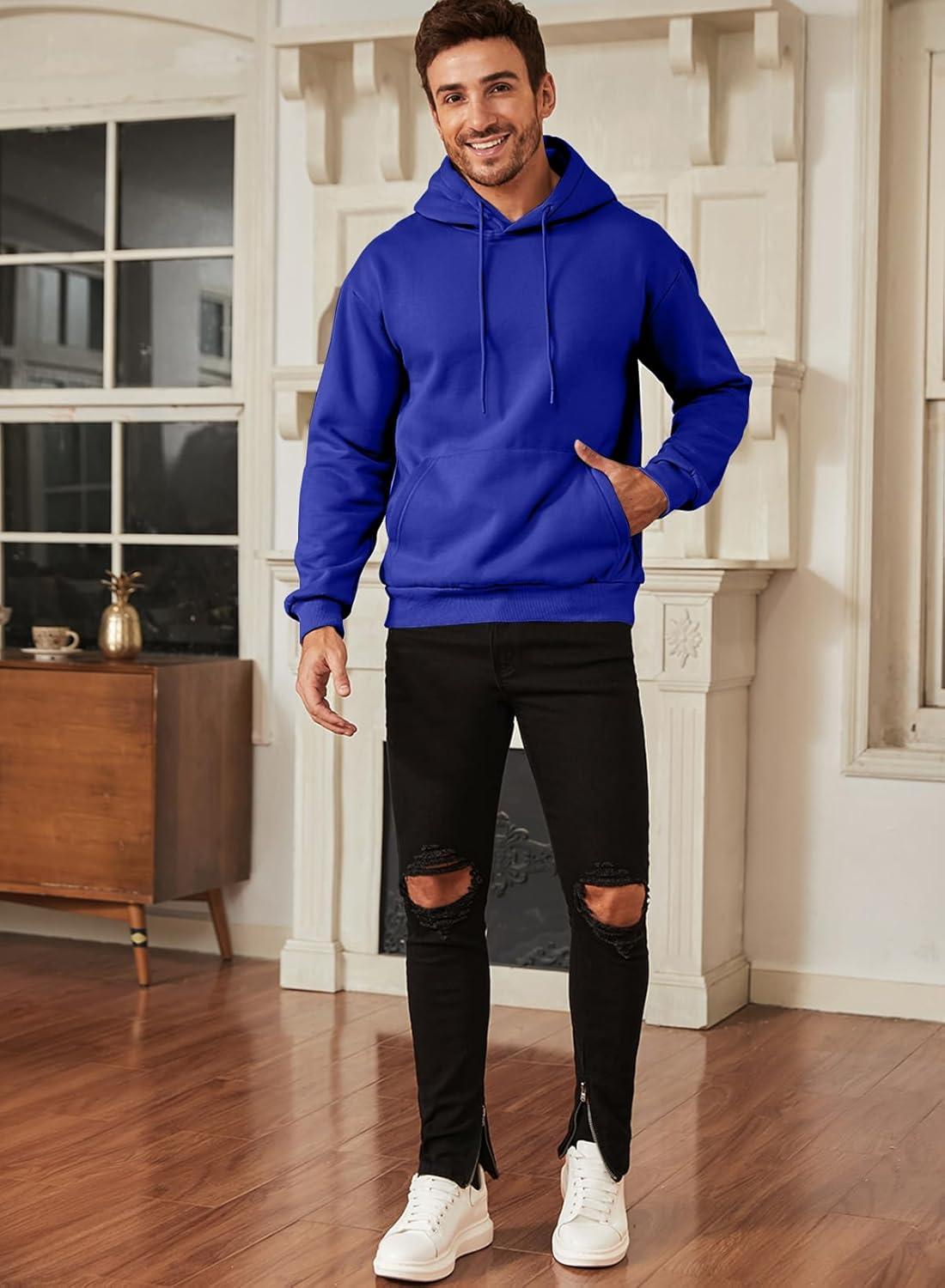 imageJMIERR Mens Casual Cotton Hooded Collar Drawstring Hoodies Pullover Sweatshirts Casual Long Sleeve ShirtsDark Blue