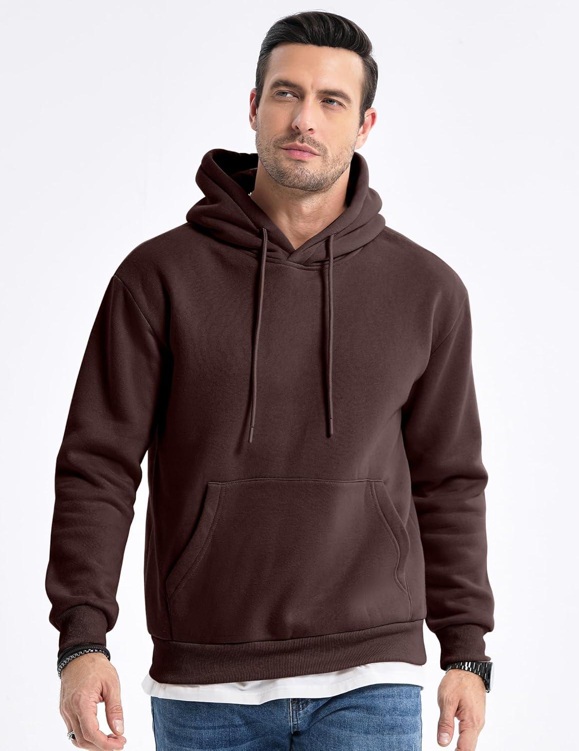 imageJMIERR Mens Casual Cotton Hooded Collar Drawstring Hoodies Pullover Sweatshirts Casual Long Sleeve ShirtsDark Brown