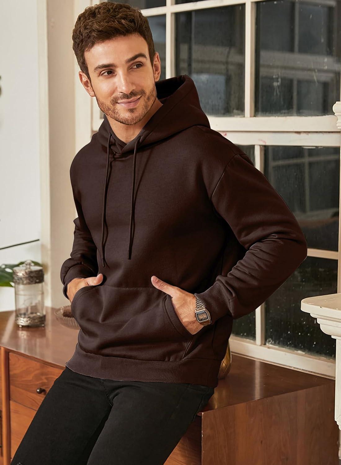 imageJMIERR Mens Casual Cotton Hooded Collar Drawstring Hoodies Pullover Sweatshirts Casual Long Sleeve ShirtsDark Brown