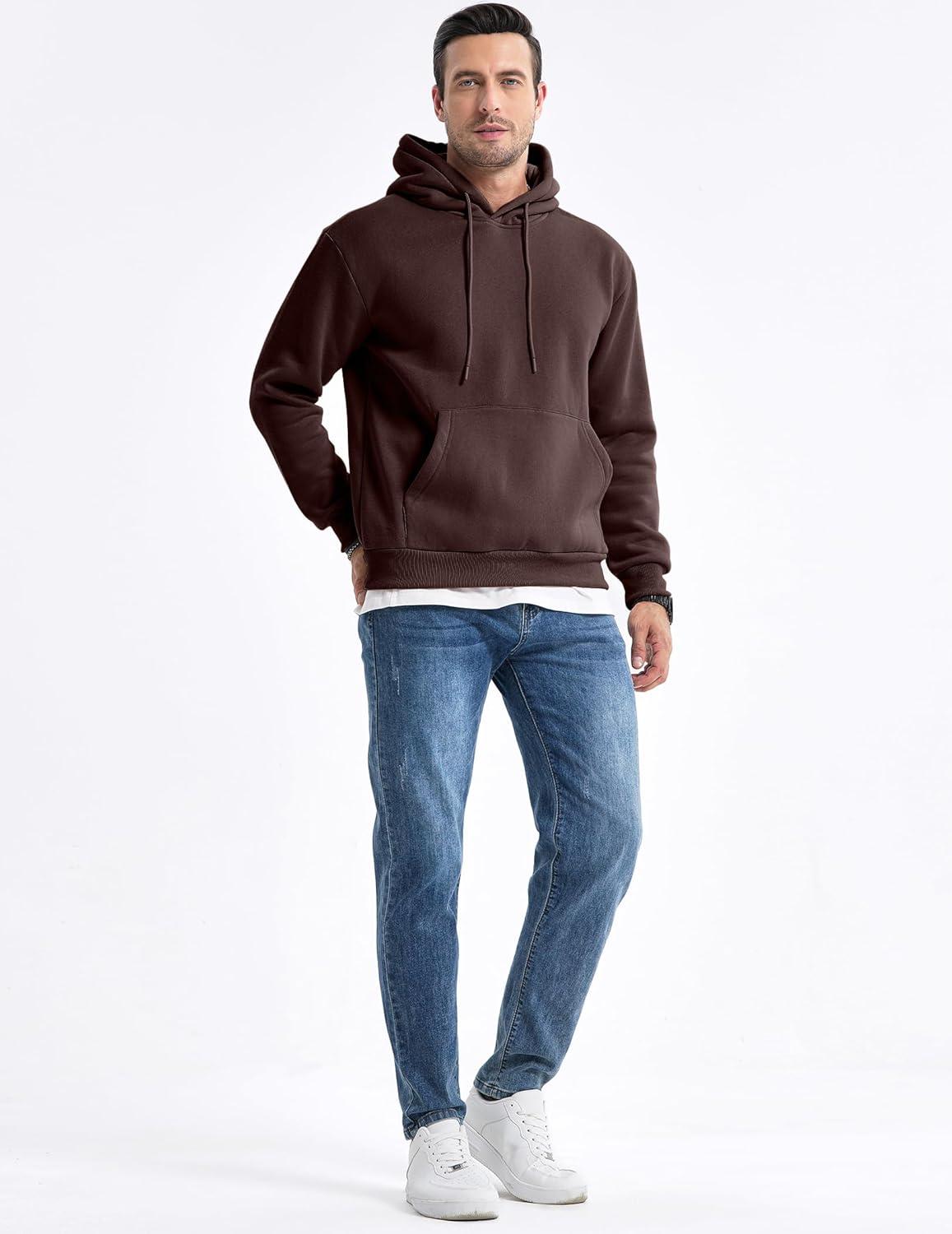 imageJMIERR Mens Casual Cotton Hooded Collar Drawstring Hoodies Pullover Sweatshirts Casual Long Sleeve ShirtsDark Brown