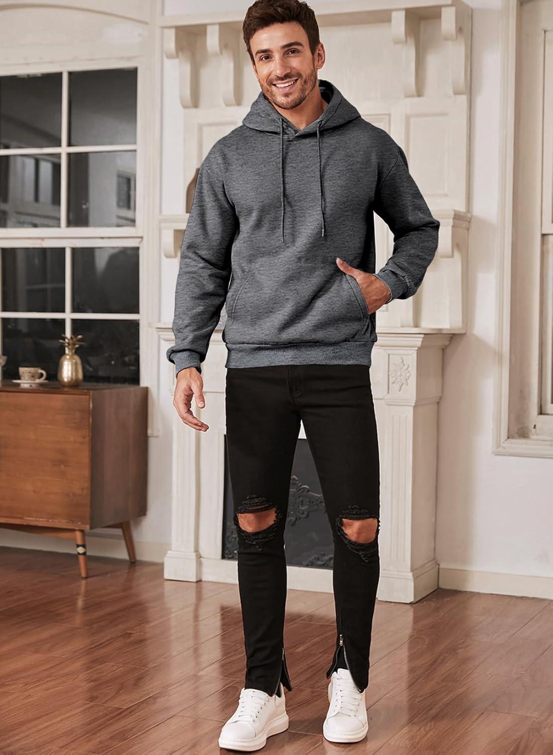 imageJMIERR Mens Casual Cotton Hooded Collar Drawstring Hoodies Pullover Sweatshirts Casual Long Sleeve ShirtsGrey