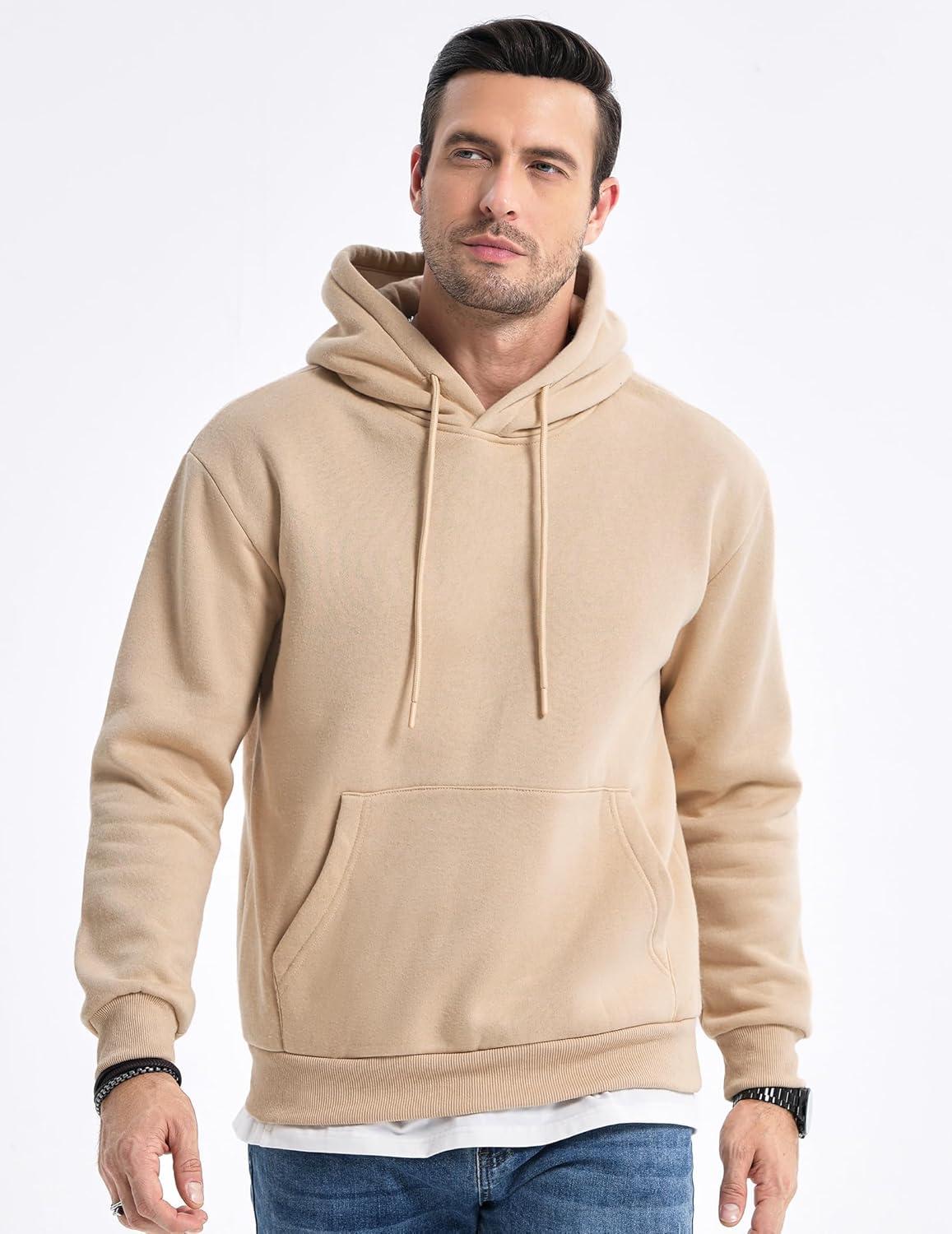imageJMIERR Mens Casual Cotton Hooded Collar Drawstring Hoodies Pullover Sweatshirts Casual Long Sleeve ShirtsKhaki