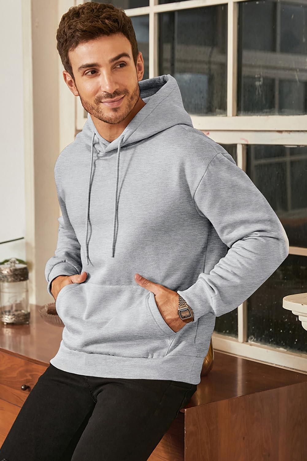 imageJMIERR Mens Casual Cotton Hooded Collar Drawstring Hoodies Pullover Sweatshirts Casual Long Sleeve ShirtsLight Grey