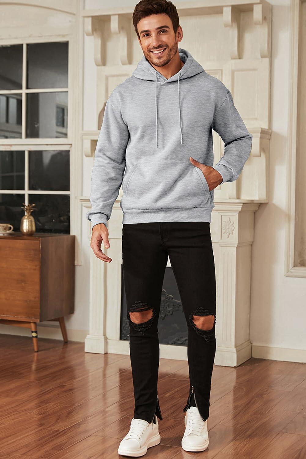 imageJMIERR Mens Casual Cotton Hooded Collar Drawstring Hoodies Pullover Sweatshirts Casual Long Sleeve ShirtsLight Grey