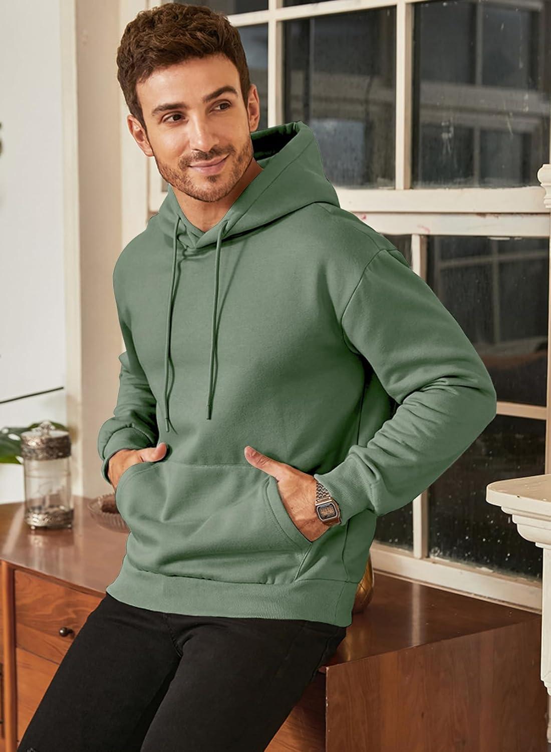 imageJMIERR Mens Casual Cotton Hooded Collar Drawstring Hoodies Pullover Sweatshirts Casual Long Sleeve ShirtsMist Green